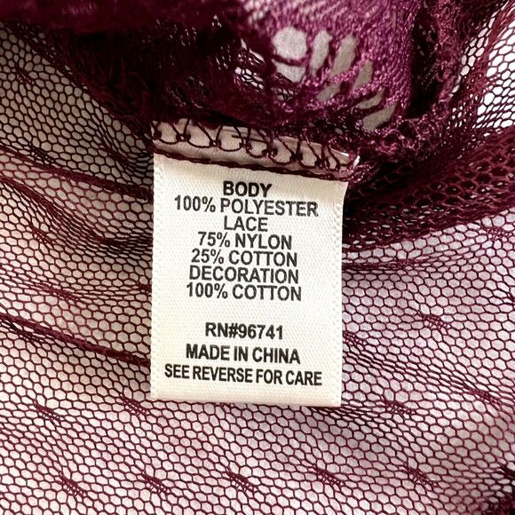 Maroon Lace Mesh Long Sleeve Crop Top - Picture 8 of 8